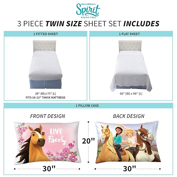 Franco Franco Kids Twin Bedding Sheet Set - Spirit Riding Free Design for Fun & Comfort - View 4 of 5