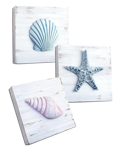 Tide and Tales 3D Beach Wall Art Set - Seashell & Starfish Decor for Coastal Bathroom, Bedroom & Living Room | TideAndTales