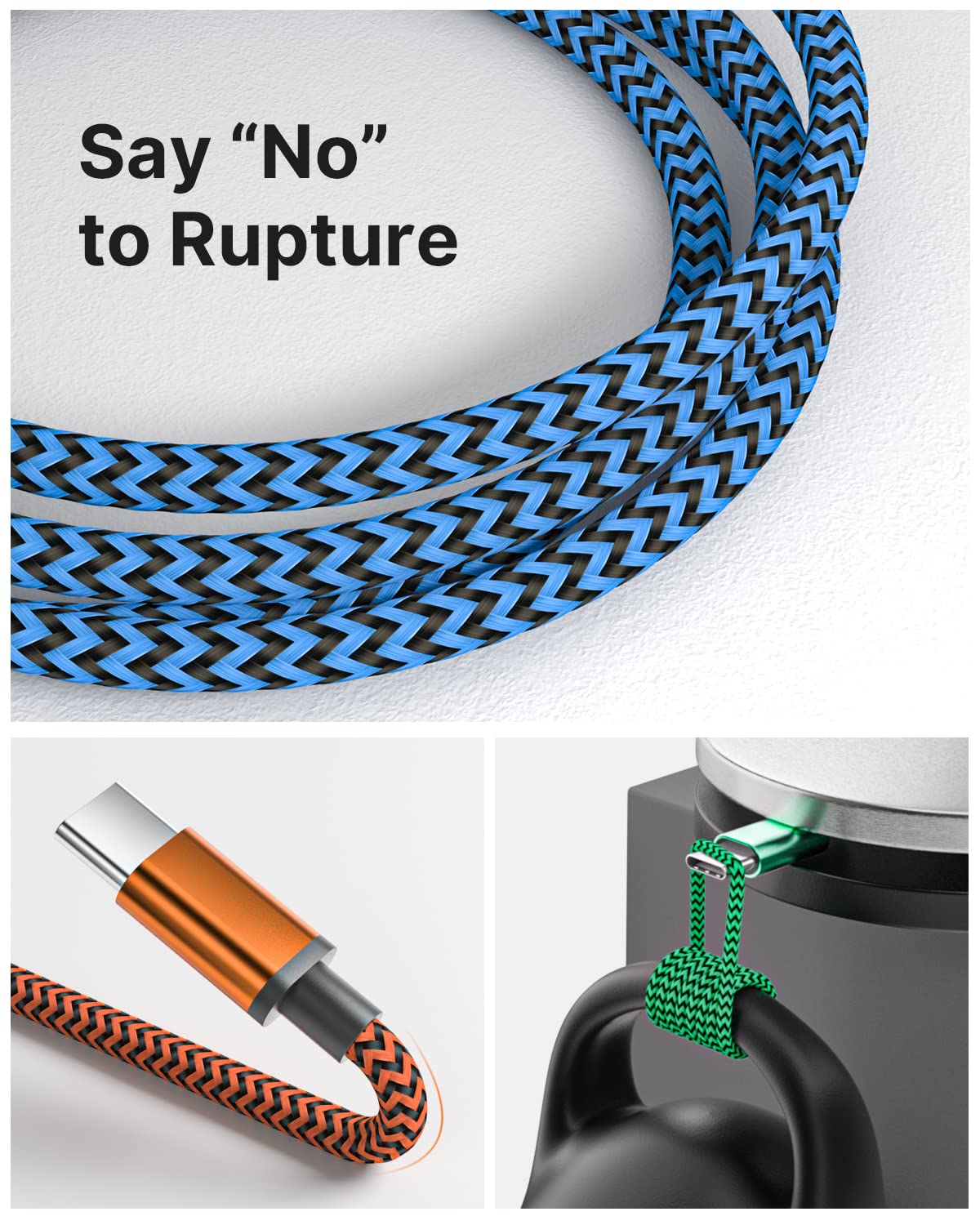 Aioneus Aioneus 3Pack 6ft USB C Cable Fast Charge Braided Charger Cord for Samsung Galaxy Moto G7 LG and More - View 3 of 8