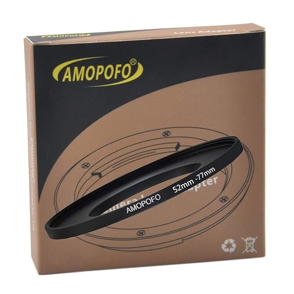 Amopofo 52mm to 77mm Metal Step Up Ring Adapter - CNC Machined Aluminum for Filters, Compatible with All 52mm Lenses