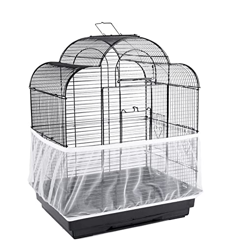 Large Ventilated Bird Cage Seed Catcher - 41.7-83.58in Stretchy Nylon Cover, Reusable & Form-Fitting