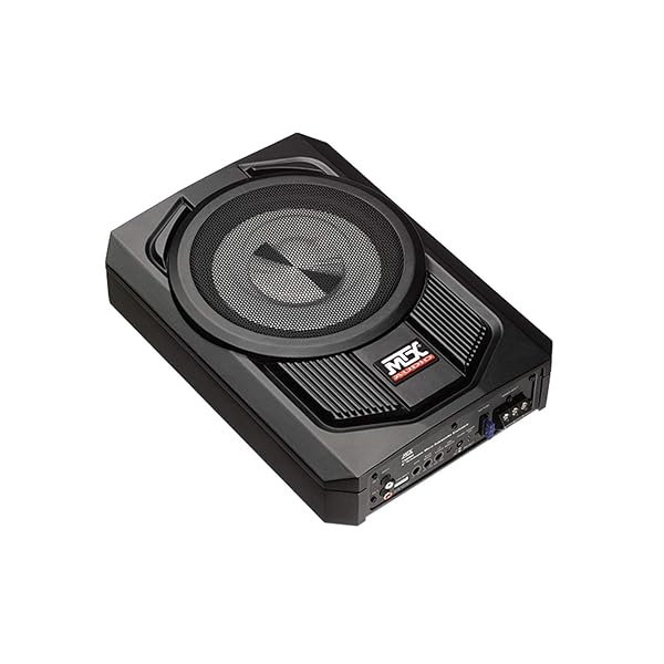 "MTX TN8MS Terminator 8" Subwoofer: Compact Amplified Enclosure for Small Cars with Bass Boost & Smart Auto Turn On"