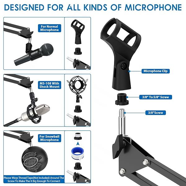 K KASONIC K KASONIC Microphone Stand, Adjustable Microphone Desk Stand for HyperX Mic Boom Arm Stand for Broadcasting Recording, Voice-Over Sound Studio, Stages, Streaming, Singing and TV Stations - View 6 of 8