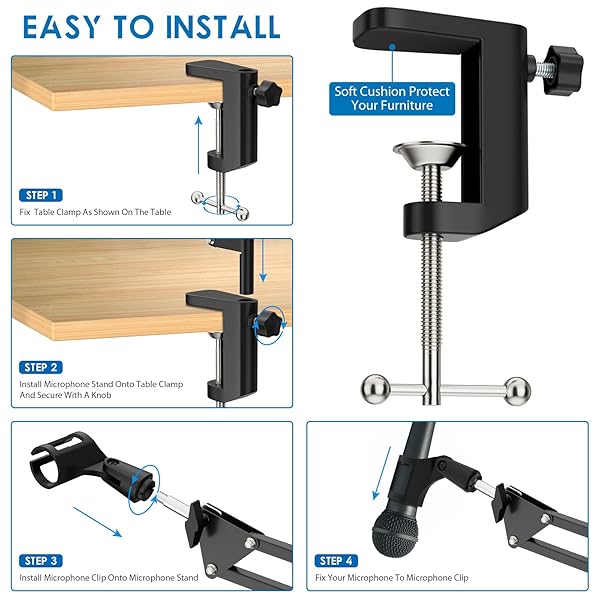K KASONIC K KASONIC Microphone Stand, Adjustable Microphone Desk Stand for HyperX Mic Boom Arm Stand for Broadcasting Recording, Voice-Over Sound Studio, Stages, Streaming, Singing and TV Stations - View 7 of 8
