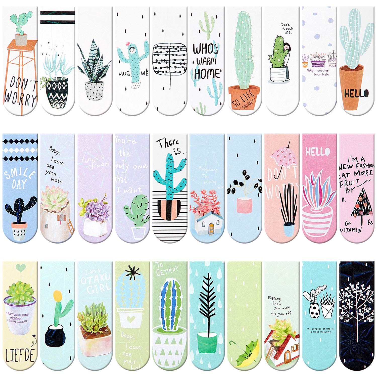 30 Cute Magnetic Bookmarks - Plant-Themed Page Markers for Students & Office Use