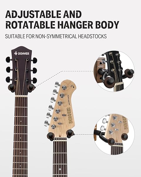 Donner Donner Guitar Wall Mount 3 Pack - Black Walnut Hanger for Acoustic, Electric, Bass, Ukulele & More - View 4 of 9