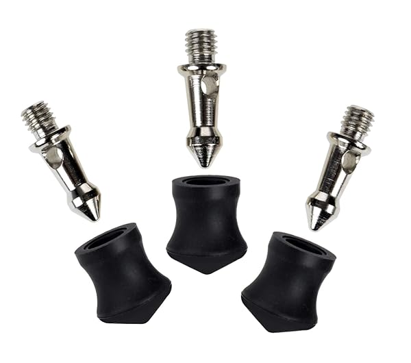 Desmond Set of 3 Brass Universal Tripod Spikes and Rubber Boots DCF Feet for Enhanced Stability and Performance