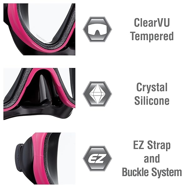 TUSA Shop TUSA Sport Adult Serene Mask & Snorkel Combo - Black/Hot Pink UC-1625PQB-HP for Ultimate Underwater Adventure - View 2 of 7