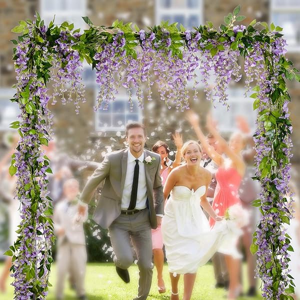 Lvydec Lvydec Wisteria Artificial Flowers Garland 28.8ft Silk Hanging Flower for Home Garden Wedding Arch Floral Decor Purplish Red - View 2 of 7