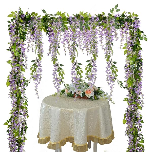 Lvydec Lvydec Wisteria Artificial Flowers Garland 28.8ft Silk Hanging Flower for Home Garden Wedding Arch Floral Decor Purplish Red - View 3 of 7