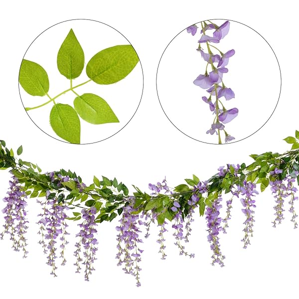 Lvydec Lvydec Wisteria Artificial Flowers Garland 28.8ft Silk Hanging Flower for Home Garden Wedding Arch Floral Decor Purplish Red - View 5 of 7
