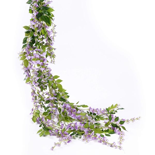 Lvydec Lvydec Wisteria Artificial Flowers Garland 28.8ft Silk Hanging Flower for Home Garden Wedding Arch Floral Decor Purplish Red - View 7 of 7