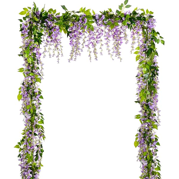 Lvydec Lvydec Wisteria Artificial Flowers Garland 28.8ft Silk Hanging Flower for Home Garden Wedding Arch Floral Decor Purplish Red