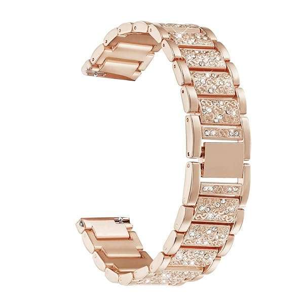 Abanen Stylish Abanen Watch Band for Fossil Gen 5E/6 & Q Venture - Lightweight Alloy Metal with Bling Crystal (Rose Gold)