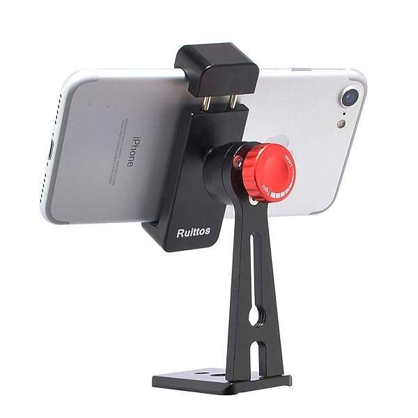 Ruittos Ruittos Phone Holder for Tripod, Metal Cellphone Tripod Adapter 360 Degree Rotation Vertical Video Smartphone Bracket Clip Compatible with iPhone X XS XR 8 Samsung Galaxy S10 S9+ Huawei (Black C18) - View 3 of 8
