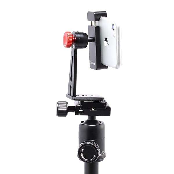 Ruittos Ruittos Phone Holder for Tripod, Metal Cellphone Tripod Adapter 360 Degree Rotation Vertical Video Smartphone Bracket Clip Compatible with iPhone X XS XR 8 Samsung Galaxy S10 S9+ Huawei (Black C18) - View 5 of 8