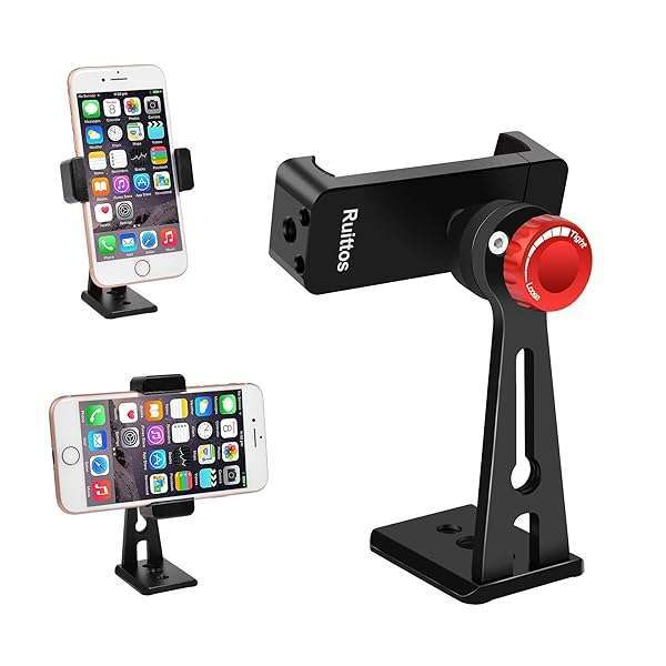 Ruittos Ruittos Phone Holder for Tripod, Metal Cellphone Tripod Adapter 360 Degree Rotation Vertical Video Smartphone Bracket Clip Compatible with iPhone X XS XR 8 Samsung Galaxy S10 S9+ Huawei (Black C18)