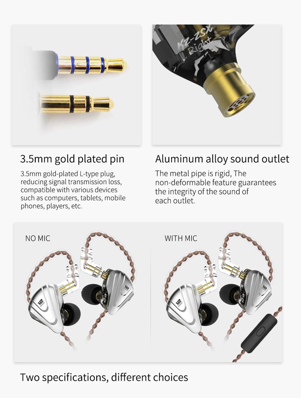 erjigo KZ ZSX 1DD 5BA Hybrid HiFi Stereo Noise Isolating in-Ear Monitors with Detachable Cable and MIC for Sports Earphones in Cyan - View 7 of 9