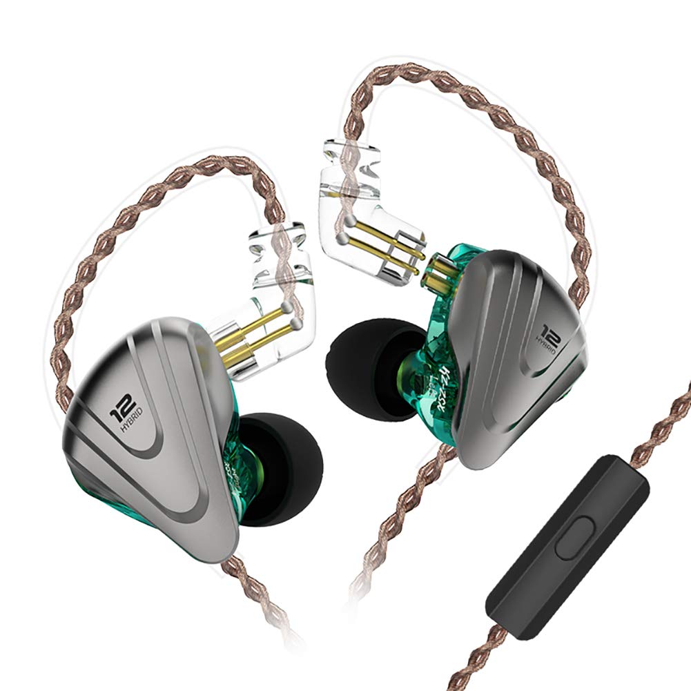KZ ZSX 1DD 5BA Hybrid HiFi Stereo Noise Isolating in-Ear Monitors with Detachable Cable and MIC for Sports Earphones in Cyan