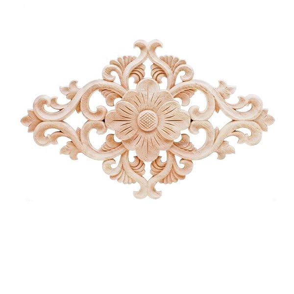 Beoot Beoot Hand-Carved Wooden Onlay Appliques for Furniture Decor - Unpainted 27x19cm Wood Carving for Beds, Doors & Cabinets