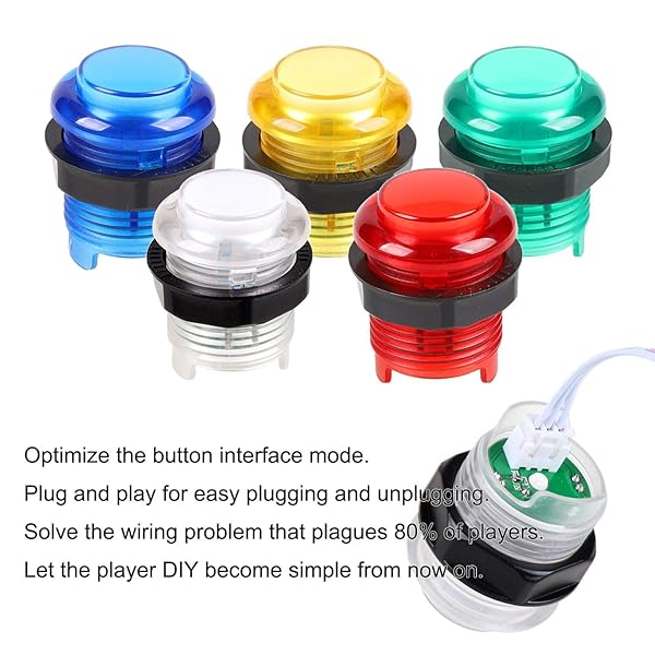 Fosiya Fosiya LED Arcade Joystick Buttons Kit 8 Way Joystick and 20 LED Buttons for 2 Player Video Games Compatible with Windows PC MAME Raspberry Pi - View 5 of 8
