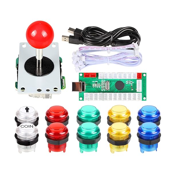 Fosiya Fosiya USB Encoder and 10 LED Arcade Buttons for PC Games Mame Raspberry Pi Red Top Ball Joystick