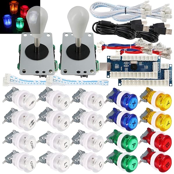 SJ@JX SJ JX 2 Player Arcade Game Stick DIY Kit with LED Buttons and Joystick USB Encoder for PC MAME Raspberry Pi Color Mix