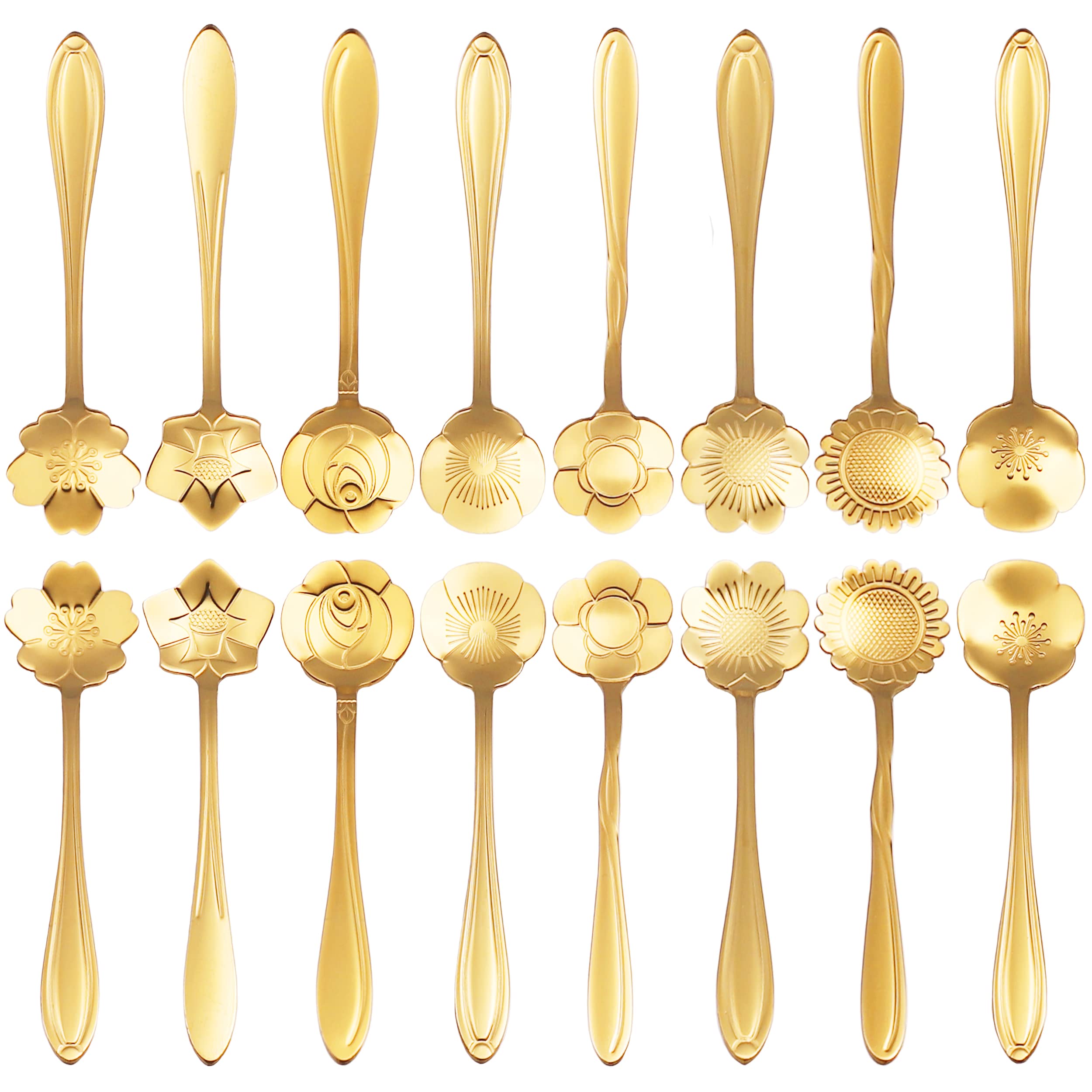 16 Pcs ESRISE Stainless Steel Cute Teaspoons for Tea Party Decorations Gold Coffee Spoons