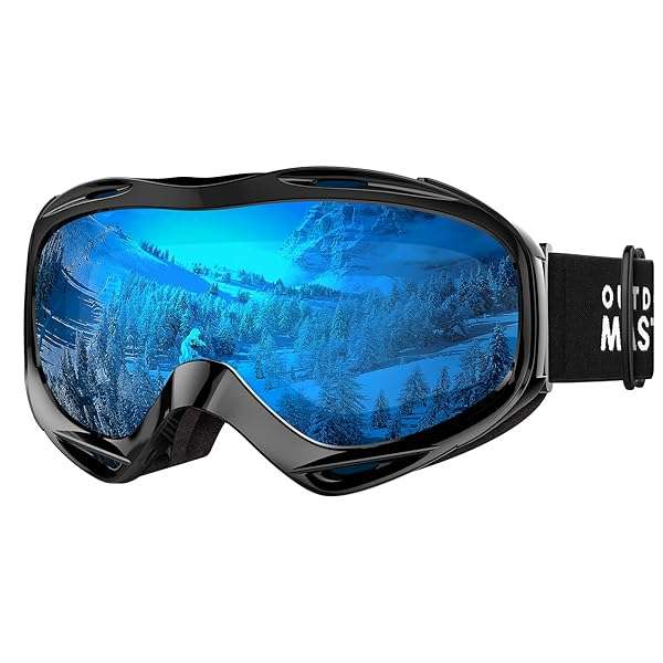 OutdoorMaster OutdoorMaster OTG Ski Goggles - UV Protection Over Glasses for Men, Women & Youth - Black Frame with Blue Lens