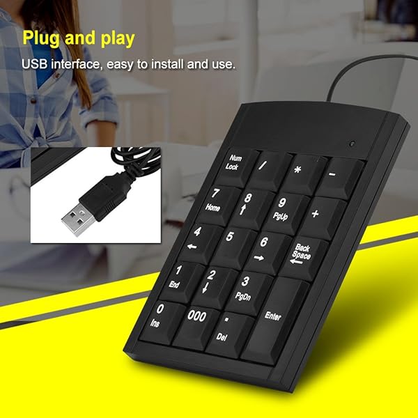 Wendry Portable Wired USB Number Pad - 19 Keys Mini Keypad for Laptop & Desktop | Plug & Play External Numeric Keyboard - View 4 of 10