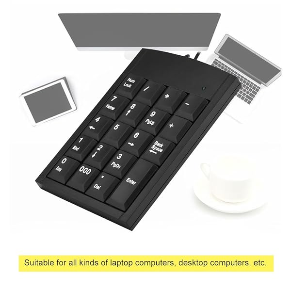 Wendry Portable Wired USB Number Pad - 19 Keys Mini Keypad for Laptop & Desktop | Plug & Play External Numeric Keyboard - View 5 of 10