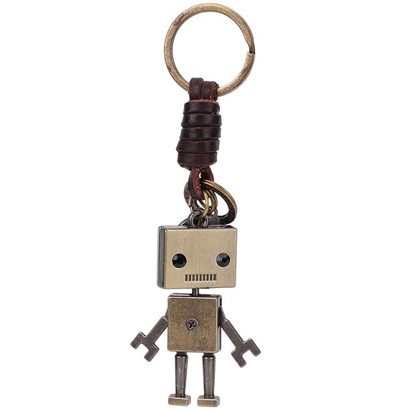 Hztyyier Vintage Robot Pendant Keychain - Leather Braided Rope Charm & Key Decoration