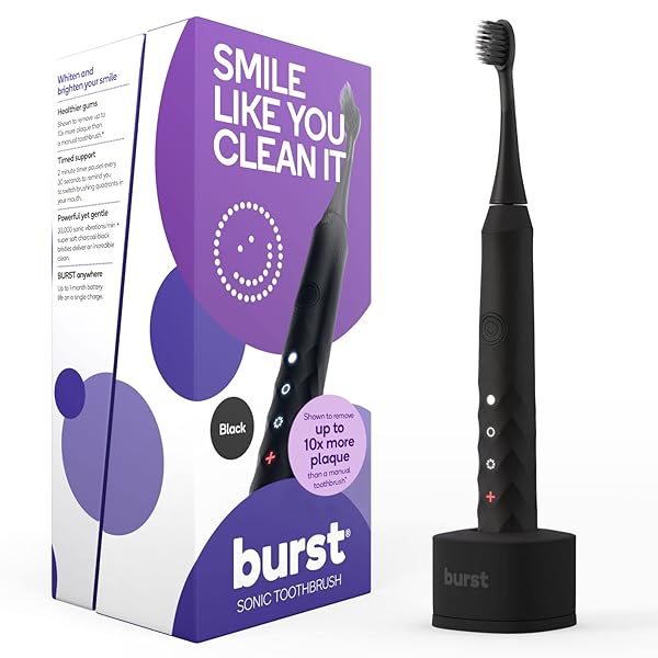 Burst BURST Original Sonic Electric Toothbrush for Adults Black Soft Bristle Deep Clean Stain Plaque Removal 3 Modes Teeth Whitening Sensitive Massage