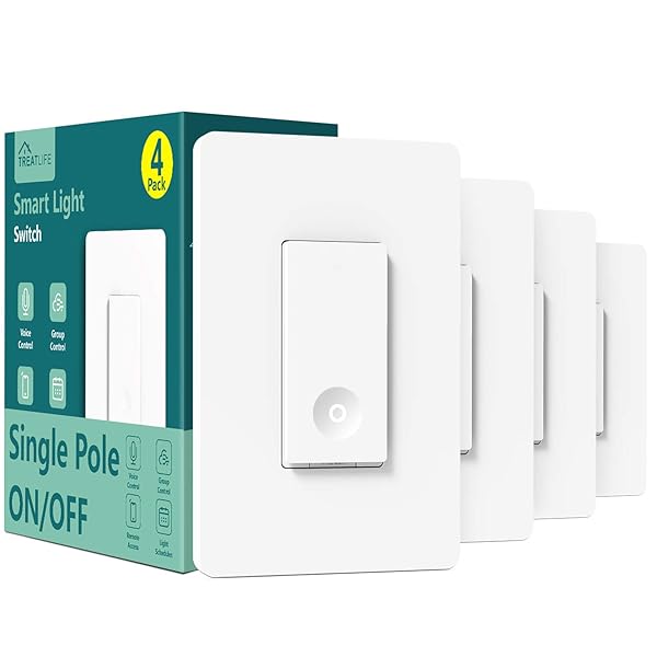 TREATLIFE TREATLIFE Smart Switch 4 Pack WiFi Light Switch Compatible with Alexa Google Home SmartThings Neutral Wire Required Remote Control