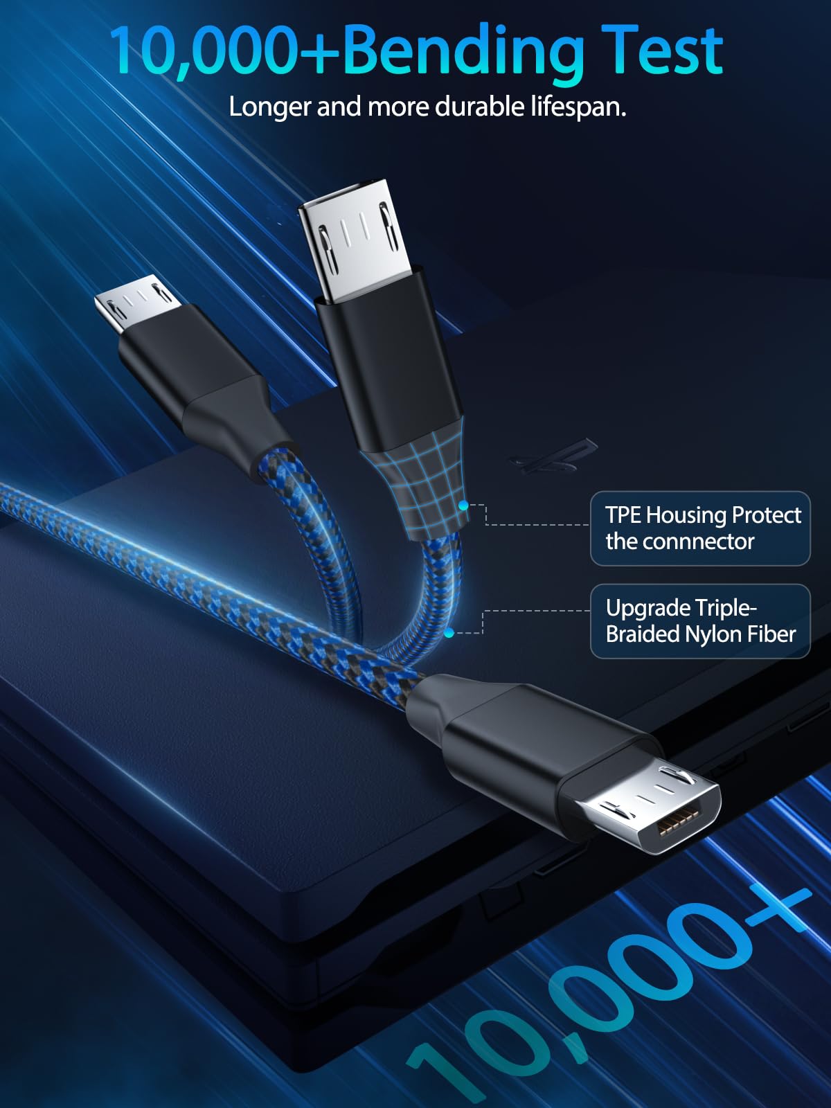 PS4 Charger Cable 6FT Braided Micro USB Cord for PS4 Controller Xbox One S/X Elite Pro Slim Fast Charging Data Wire - View 3 of 5