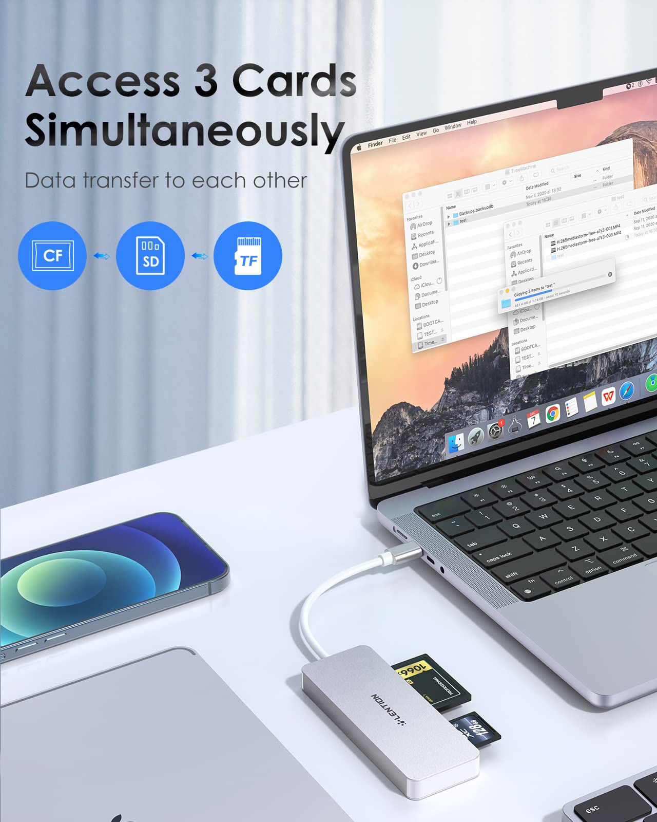 LENTION USB C Multi-Card Reader for MacBook Pro Air iPad Pro Surface SD CF Micro SD Adapter Silver - View 3 of 7