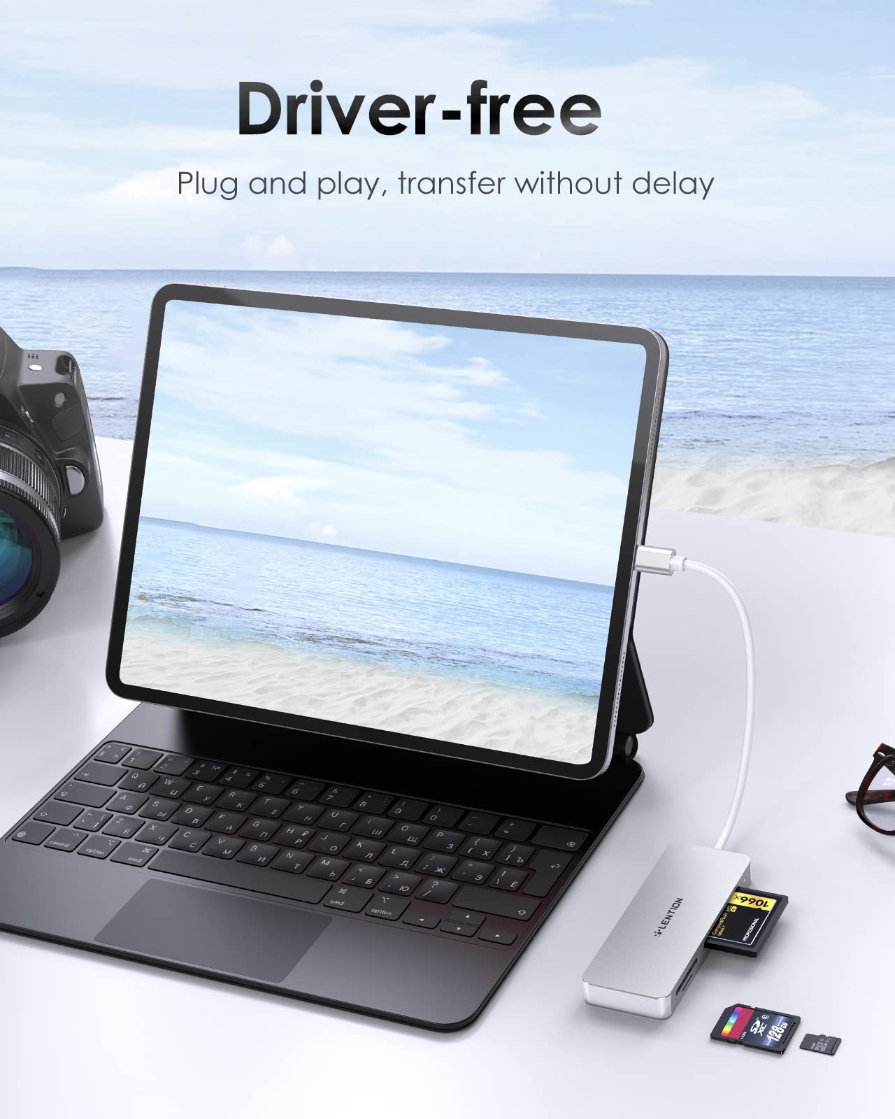 LENTION USB C Multi-Card Reader for MacBook Pro Air iPad Pro Surface SD CF Micro SD Adapter Silver - View 5 of 7