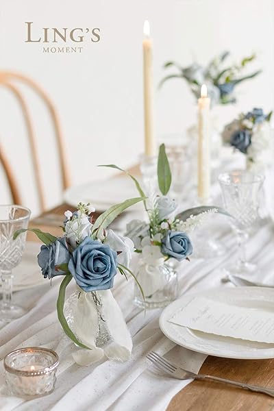 Ling's moment Ling's Moment 24 Pack Artificial Rose Buds and Petite Roses for DIY Wedding Bouquets Centerpieces Decorations Dusty Blue Shades - View 4 of 7