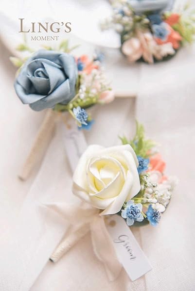 Ling's moment Ling's Moment 24 Pack Artificial Rose Buds and Petite Roses for DIY Wedding Bouquets Centerpieces Decorations Dusty Blue Shades - View 5 of 7