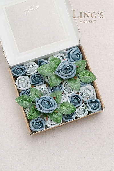 Ling's moment Ling's Moment 24 Pack Artificial Rose Buds and Petite Roses for DIY Wedding Bouquets Centerpieces Decorations Dusty Blue Shades - View 7 of 7