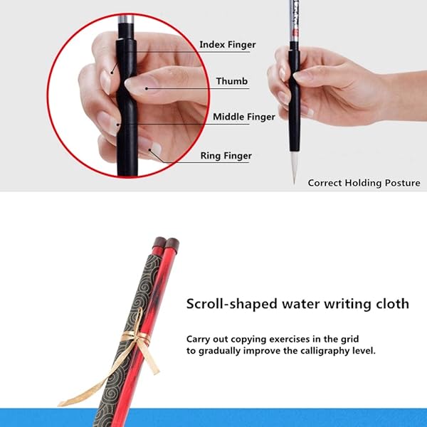 Hztyyier Hztyyier Chinese Calligraphy Set: Ink Brush & Rewritable Water Writing Cloth for Beginners - Perfect Practice Tool! - View 5 of 9