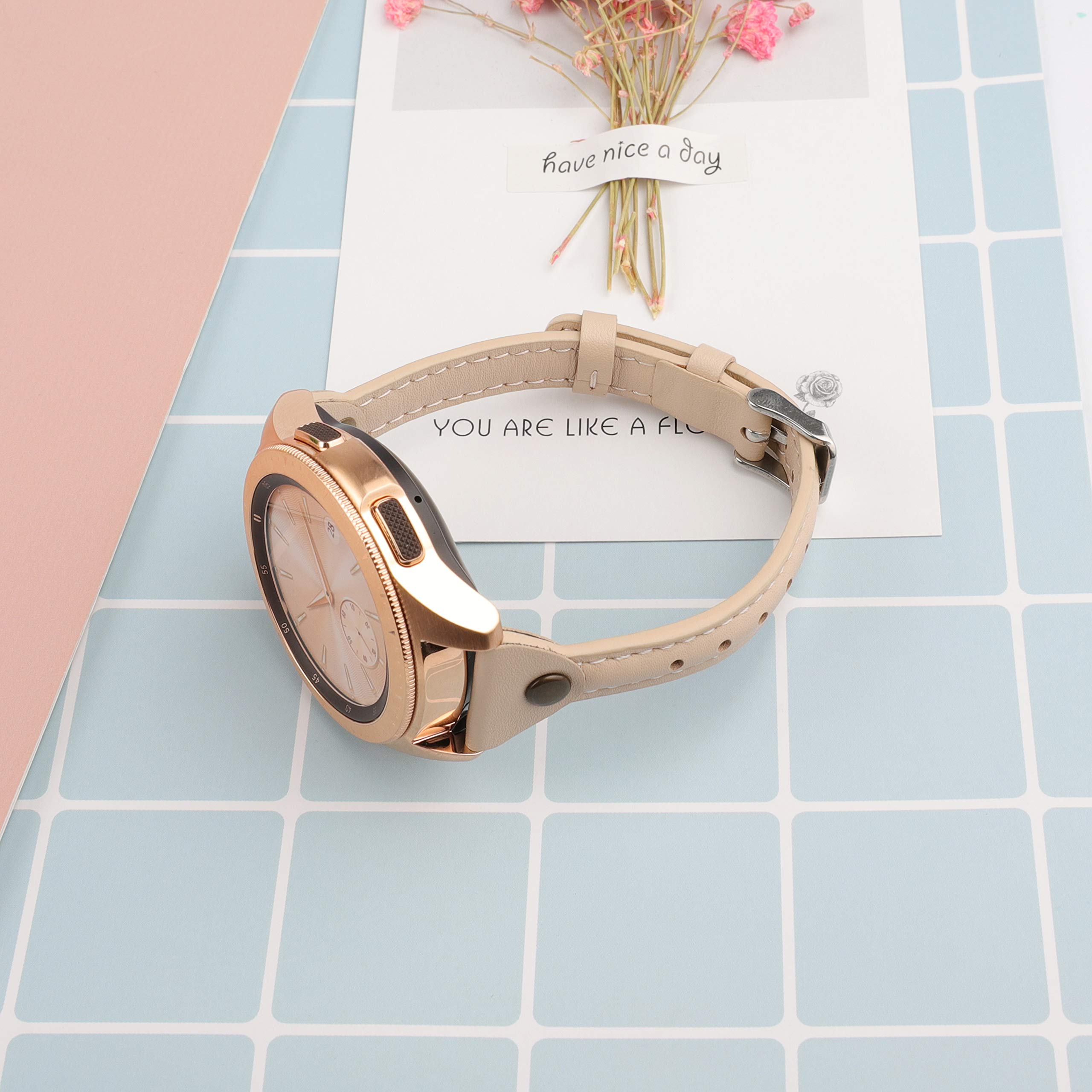 Wearlizer Wearlizer Slim Leather Band for Samsung Galaxy Watch 7 6 5 Pro 4 Classic 3 Active 2 and Garmin Vivoactive 3 in Beige 20mm Strap - View 2 of 5