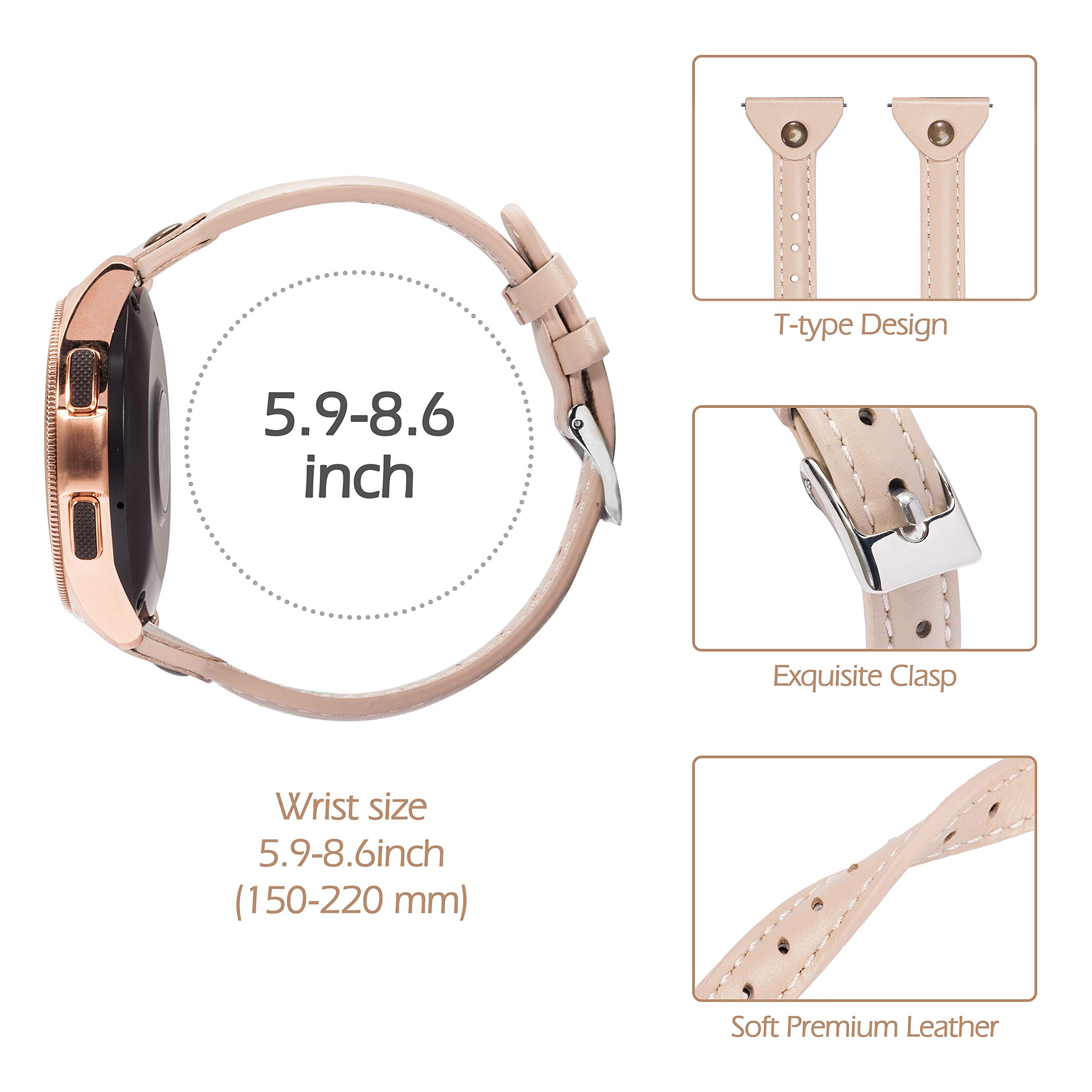 Wearlizer Wearlizer Slim Leather Band for Samsung Galaxy Watch 7 6 5 Pro 4 Classic 3 Active 2 and Garmin Vivoactive 3 in Beige 20mm Strap - View 3 of 5