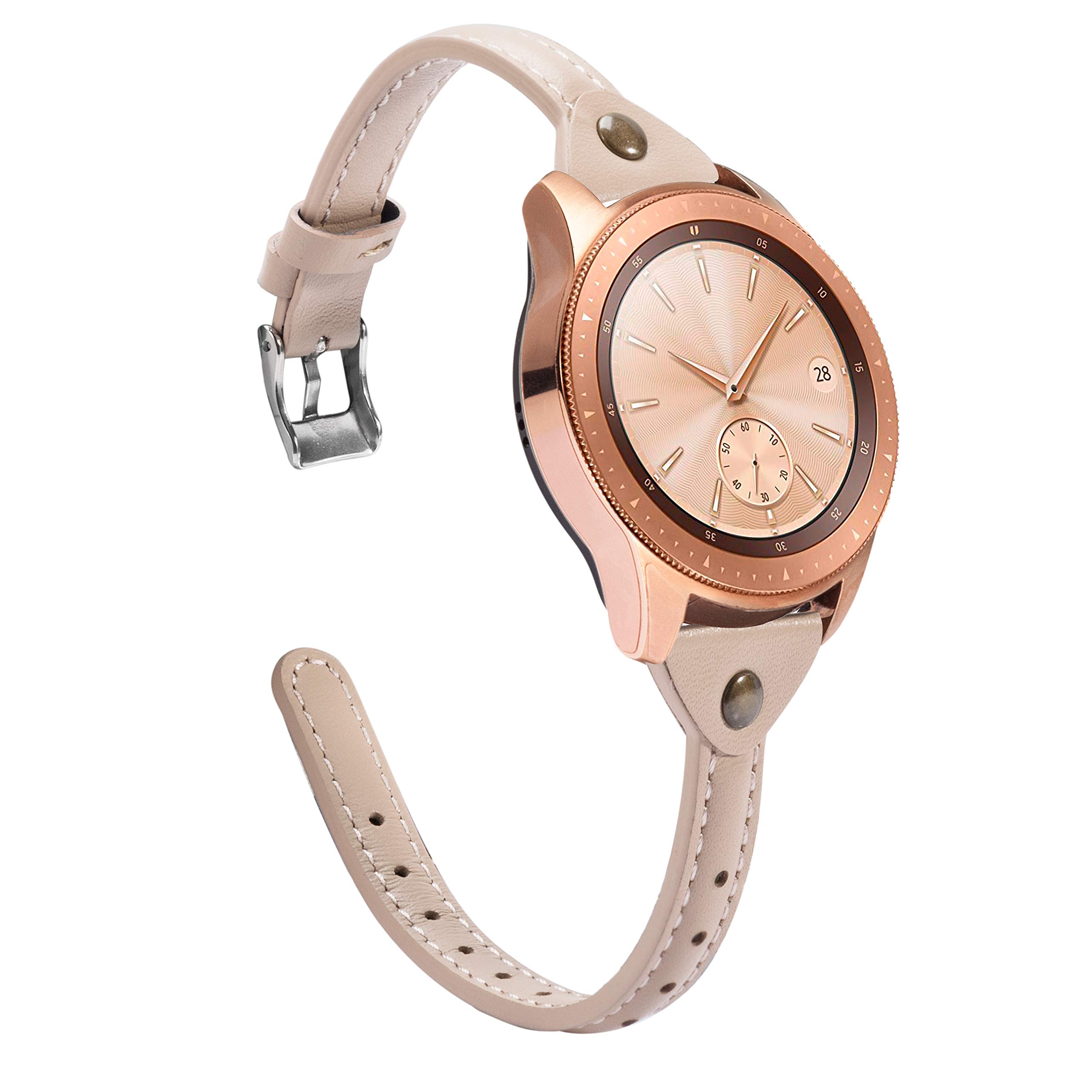 Wearlizer Wearlizer Slim Leather Band for Samsung Galaxy Watch 7 6 5 Pro 4 Classic 3 Active 2 and Garmin Vivoactive 3 in Beige 20mm Strap