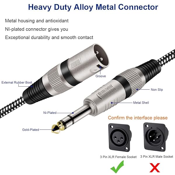 KINXIYU KINXIYU 30 FT XLR Male to 1/4 Inch TRS Cable Nylong Braided Balanced Interconnect Wire Mic Cord with Pure Copper Conductors - View 2 of 7