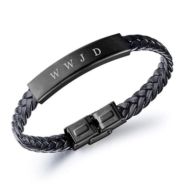 Sunling Dainty Braided Leather WWJD Bracelet Inspirational Religious Jewelry Gift for Men and Women