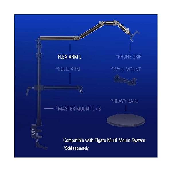 Elgato Elgato Master Mount L: Premium Desk Clamp for Cameras, Lights & Mics - Extendable to 125cm for Streaming & Videoconferencing - View 8 of 11