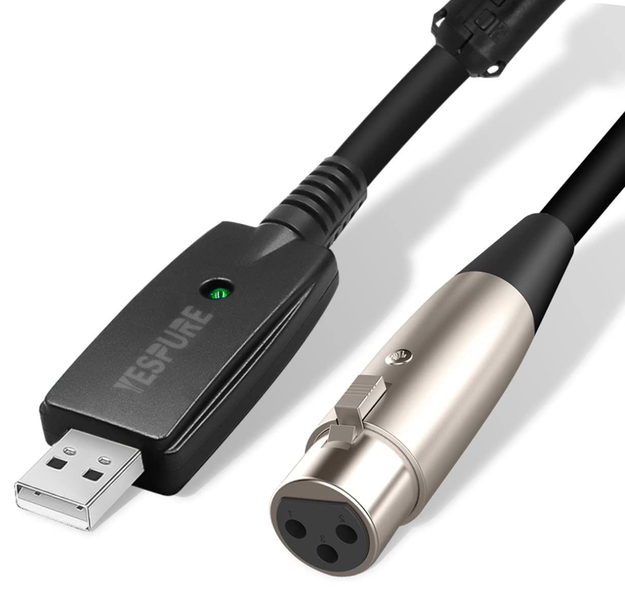 YESPURE YESPURE USB Microphone Cable USB Male to XLR Female 3 Pin Link Converter 10FT Studio Audio Connector for Recording Karaoke and Singing