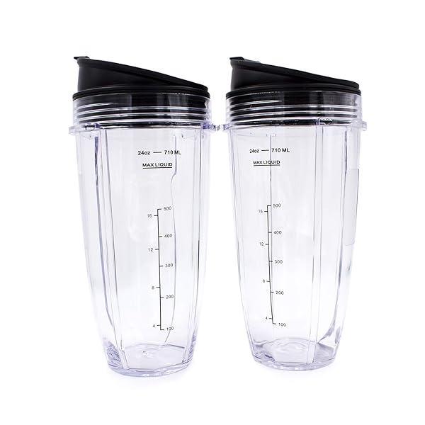 Buecmue Replacement Blender Cups with Lids (2 Pack) - 24 Oz for Ninja Auto iQ Models BL480, BL482, BL642 & More