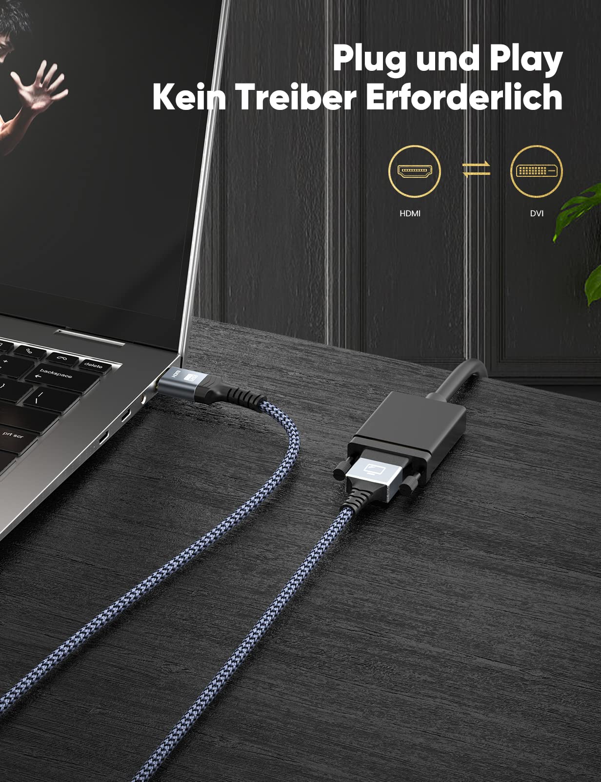 Capshi Capshi HDMI to DVI Adapter Cable 6FT High-Speed Gold-Plated Bi-Directional Nylon Braid 1080p for Television Monitor Video Card Graphics Card - View 6 of 8